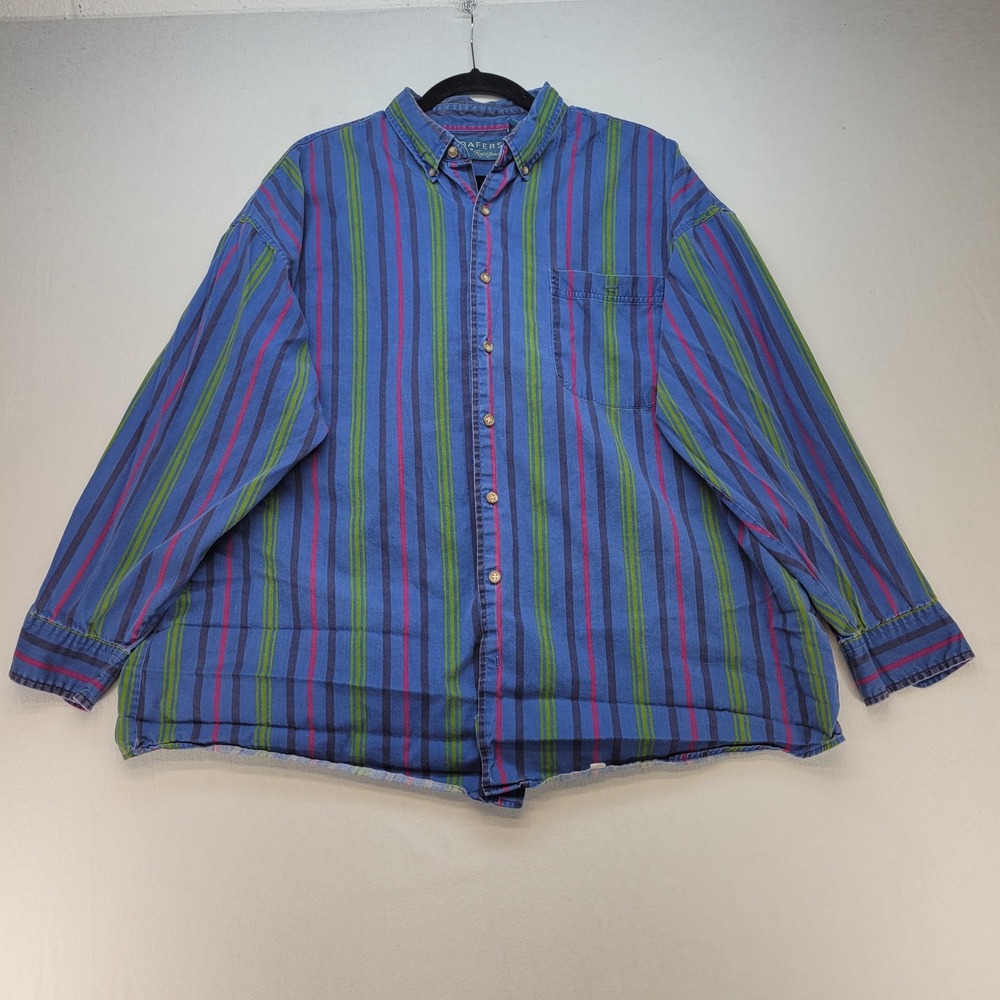 Loafers Reed St James Vintage Button Down Shirt Men 2X Blue Stripe Long Sleeve